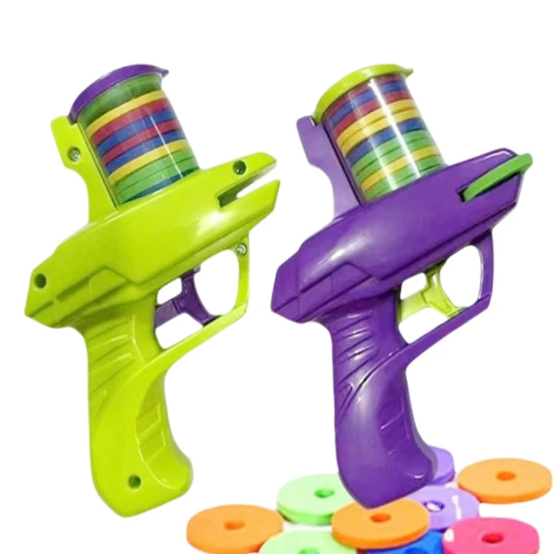 Kids Outdoor Game Foam Disc Gun Toy Flying Disc Shooting Launcher Gun Double Parent-child Interactive Children Toy