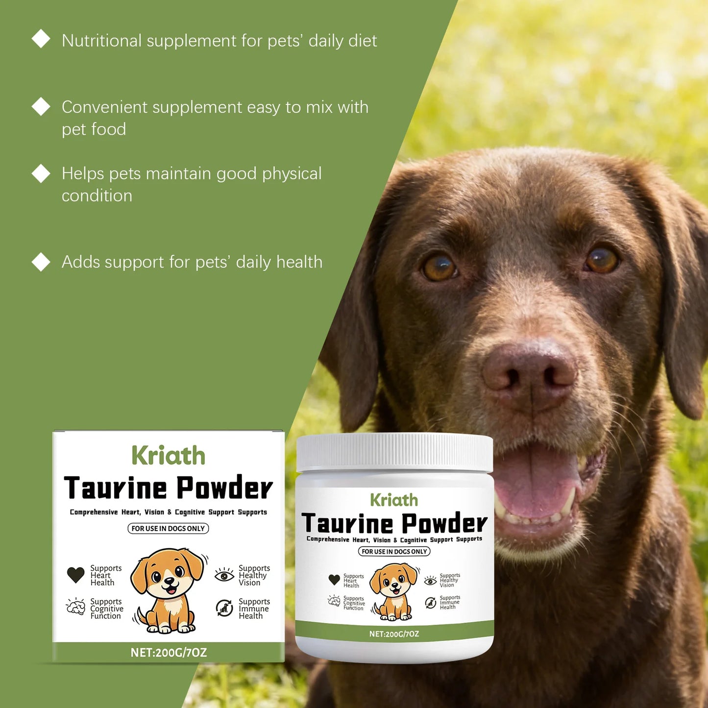 Pet Taurine Powder Support Heart Wellness Maintain Normal Vision Function Enhance Hair Radiance Dog Daily Nutrients Supplement