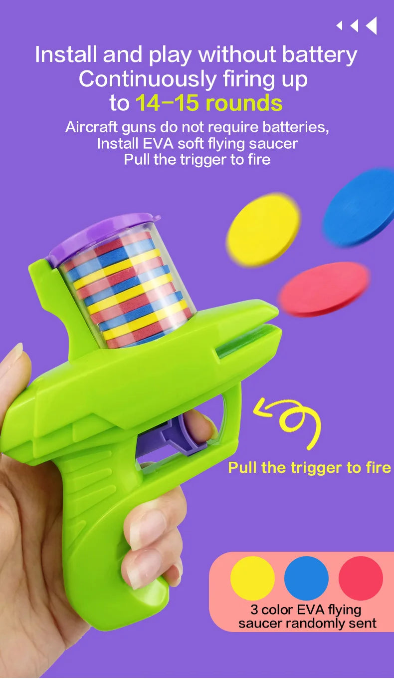 Kids Outdoor Game Foam Disc Gun Toy Flying Disc Shooting Launcher Gun Double Parent-child Interactive Children Toy