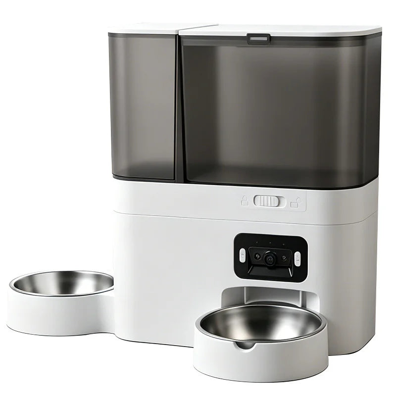 Intelligent automatic cat feeder with built-in water dispenser integrated pet feeding station button-wifi-video timed and quanti