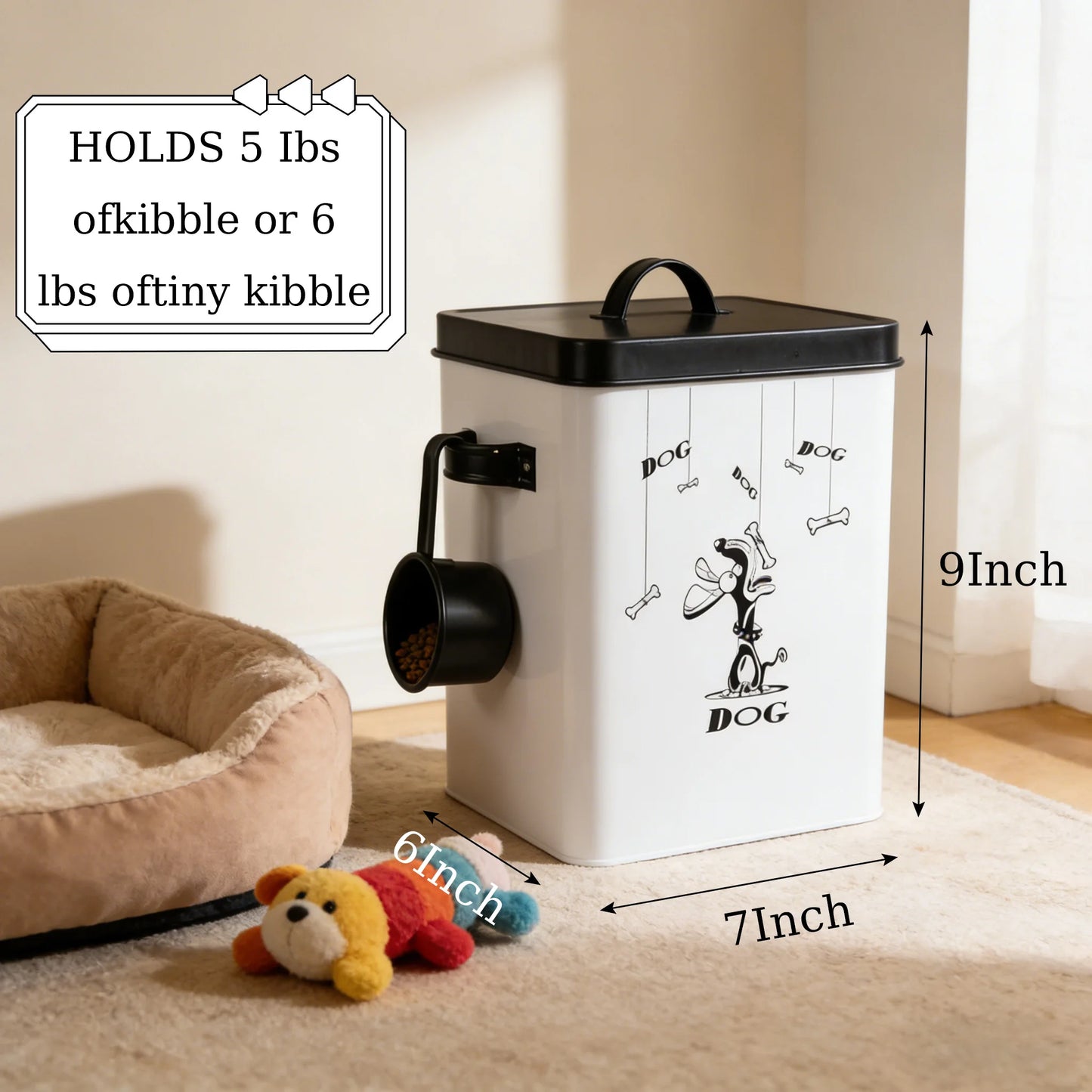 Airtight Metal Dog Food Storage Container with Scoop, Pet Food Bin for Dry Food, Large Capacity Dog Treat Dispenser, Pet Supplie