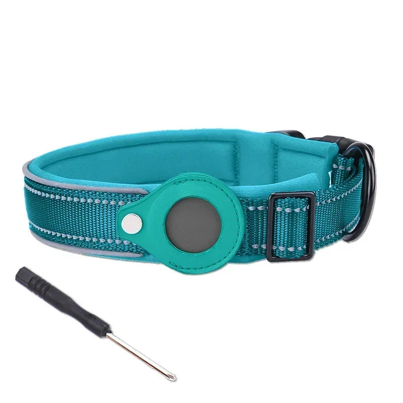 Waterproof Anti-Lost Dog Collar Padded Collars with AirTag Holder GPS Tracker Protective Case Adjustable Collar for Large Dogs