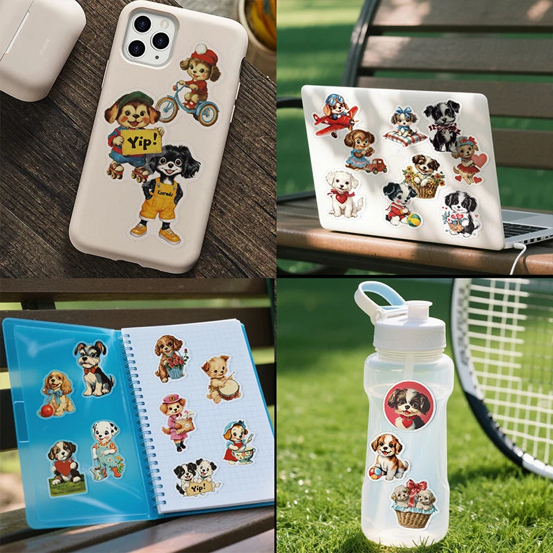 50PCS Cute Retro Dog Stickers Children DIY Stationery Box Handbag Laptop Guitar Helmet Self-adhesive Decoration Decals Toys Gift