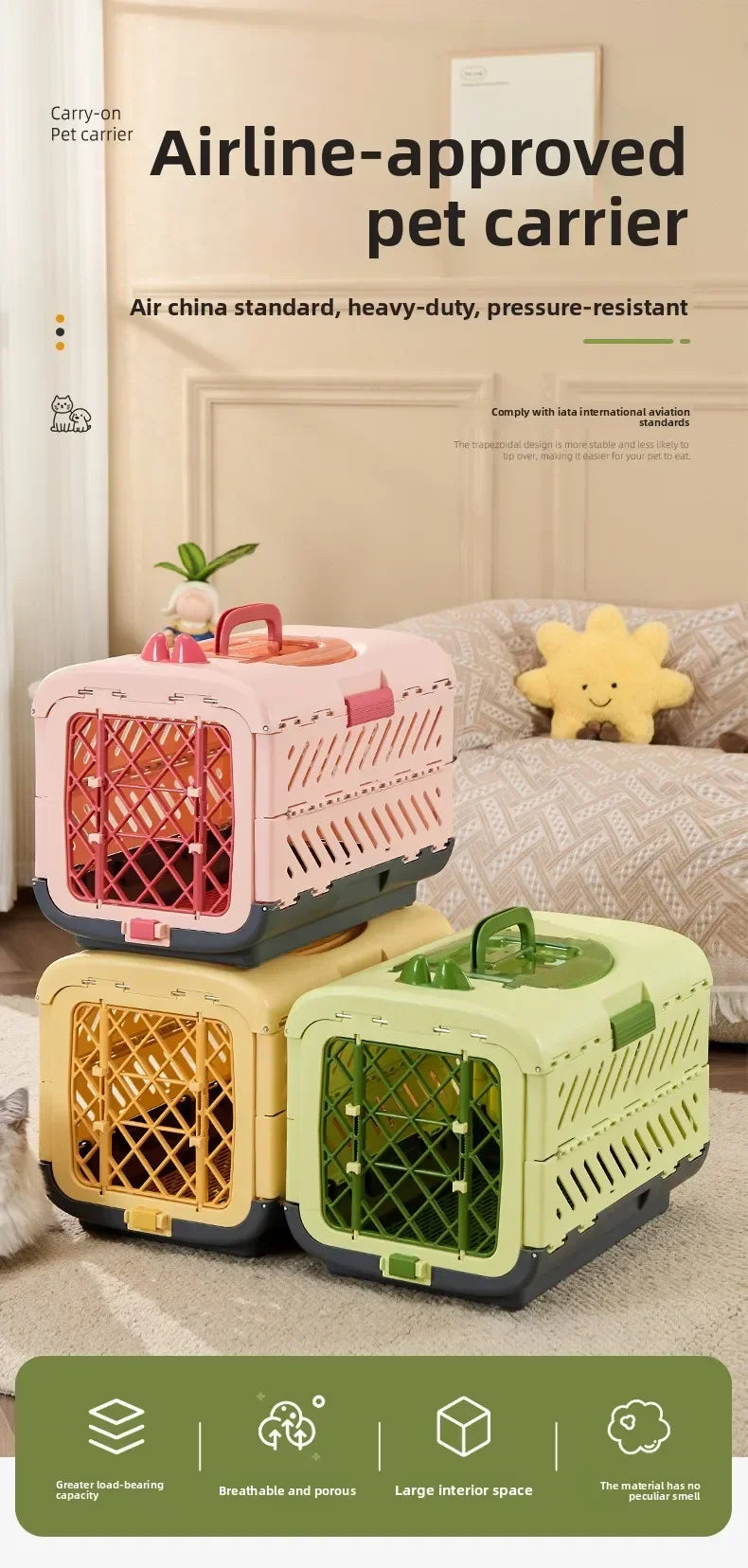 Foldable Large Pet Airline Carrier Portable Travel Kennel Cat Dog Cage Dog Accessories Foldable Cat Carrier Pet Carrier Luxury