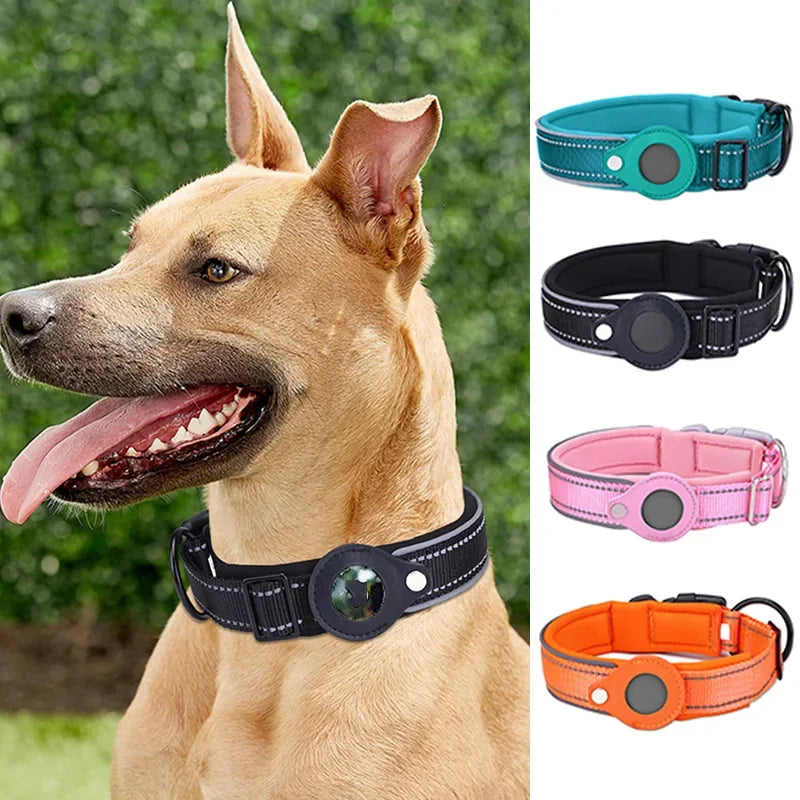Waterproof Anti-Lost Dog Collar Padded Collars with AirTag Holder GPS Tracker Protective Case Adjustable Collar for Large Dogs