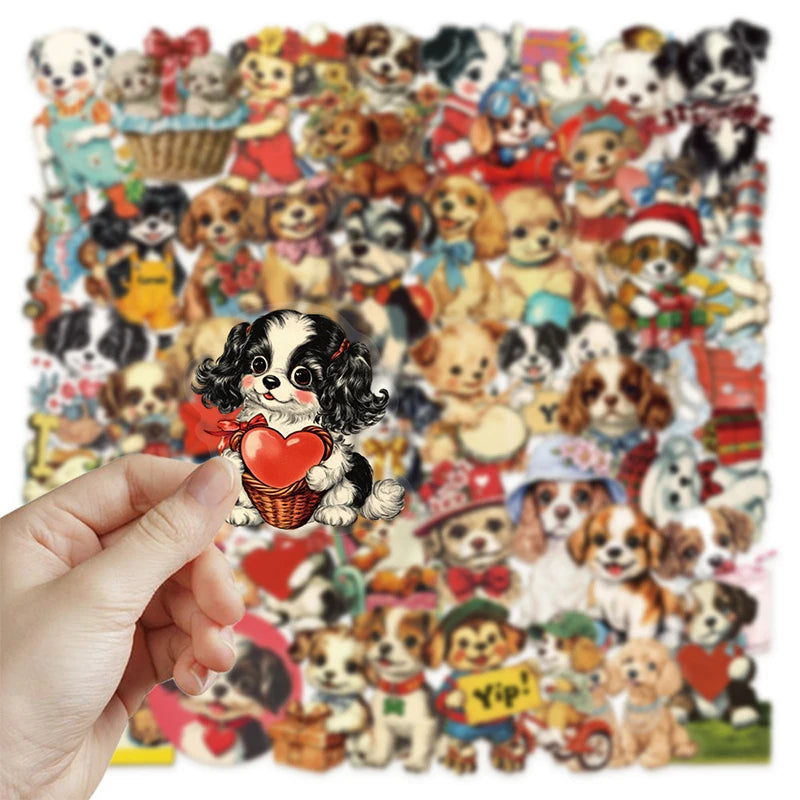 50PCS Cute Retro Dog Stickers Children DIY Stationery Box Handbag Laptop Guitar Helmet Self-adhesive Decoration Decals Toys Gift