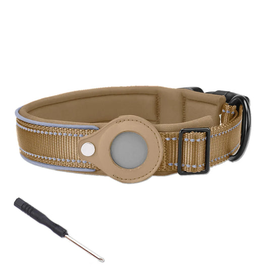 Waterproof Anti-Lost Dog Collar Padded Collars with AirTag Holder GPS Tracker Protective Case Adjustable Collar for Large Dogs