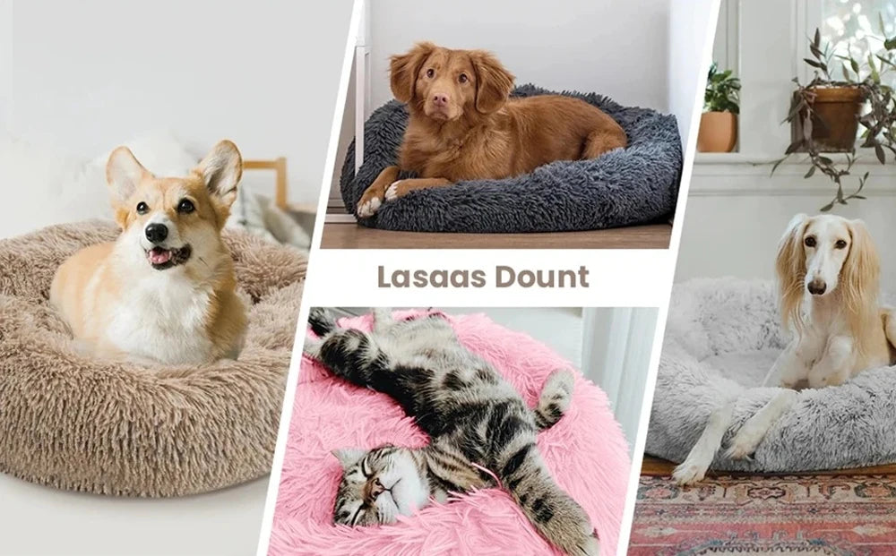 40-90cm Small Cat Bed Long Plush Dog House Round Large Dog Bed for Medium Dog House Super Soft Winter Warm Sleeping Nest