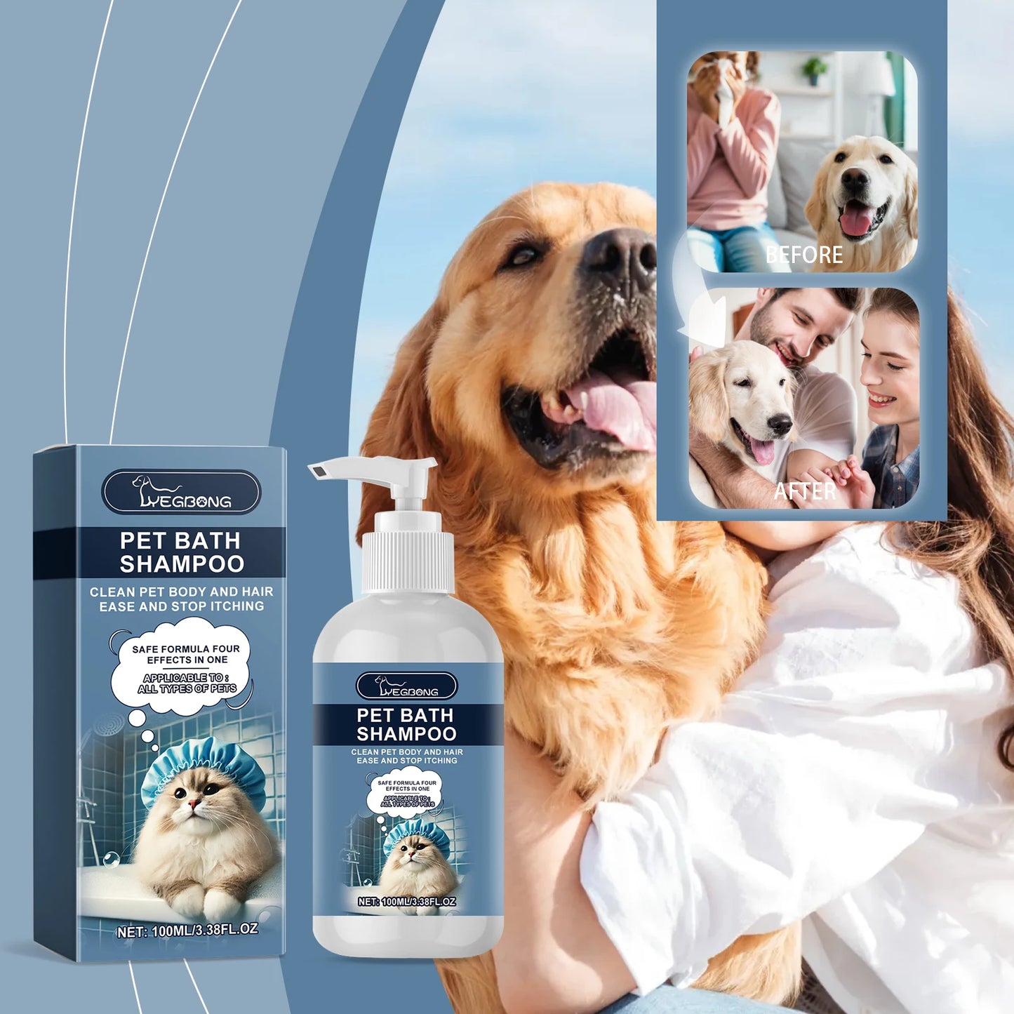 Pet Shampoo for Cats and Dogs, Cleansing, Bathing, Moisturizing, Nourishing, Shower Gel, Gentle Shampoo
