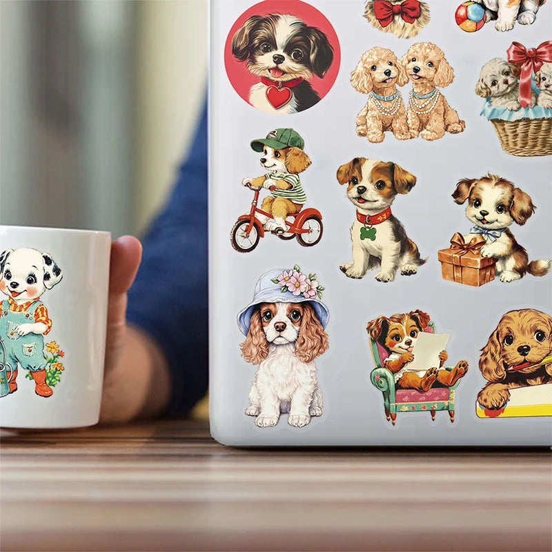 50PCS Cute Retro Dog Stickers Children DIY Stationery Box Handbag Laptop Guitar Helmet Self-adhesive Decoration Decals Toys Gift