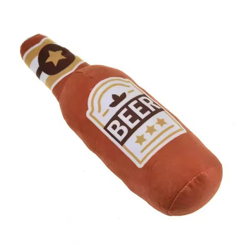 Durable Eco-friendly Squeaky Interactive Dog Chew Toys Beer Shaped Stylish Dog Plush Toys Wine Bottle Shaped Funny Dog Toys
