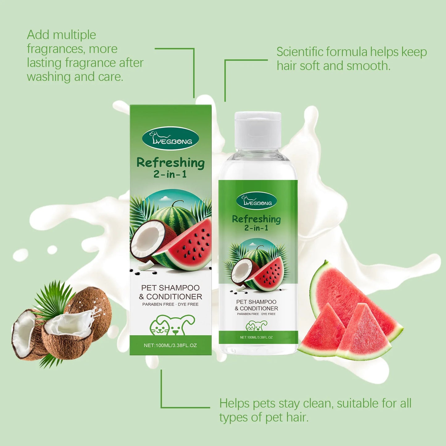 YEGBONG Refreshing 2-In-1 Pet Shampoo And Conditioner Itch Skin Moisturizing Dirt Odor Removal  Conditioner Dog Shower Gel