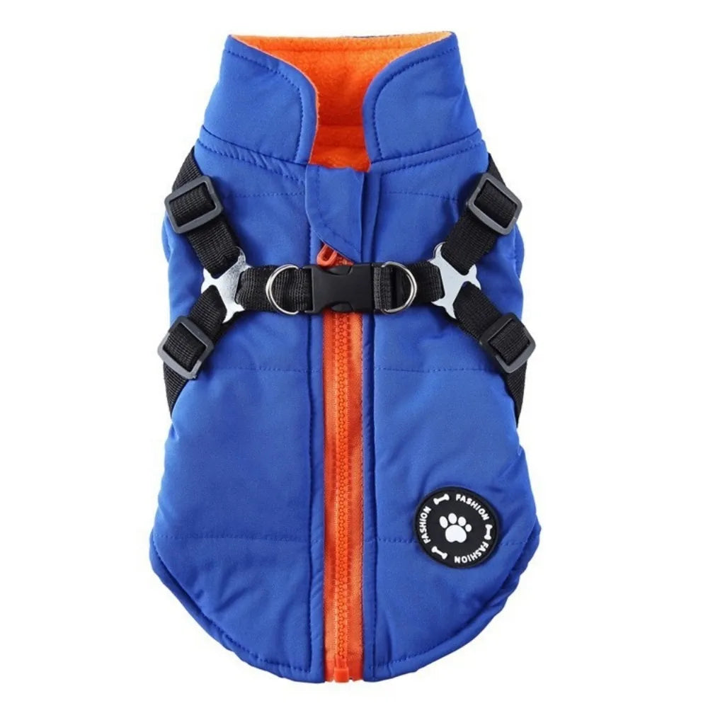 Waterproof Adjustable Dogs Down Clothes Warm Windproof Dog Coat with Harness Soft Dog Jacket for Dogs Cats