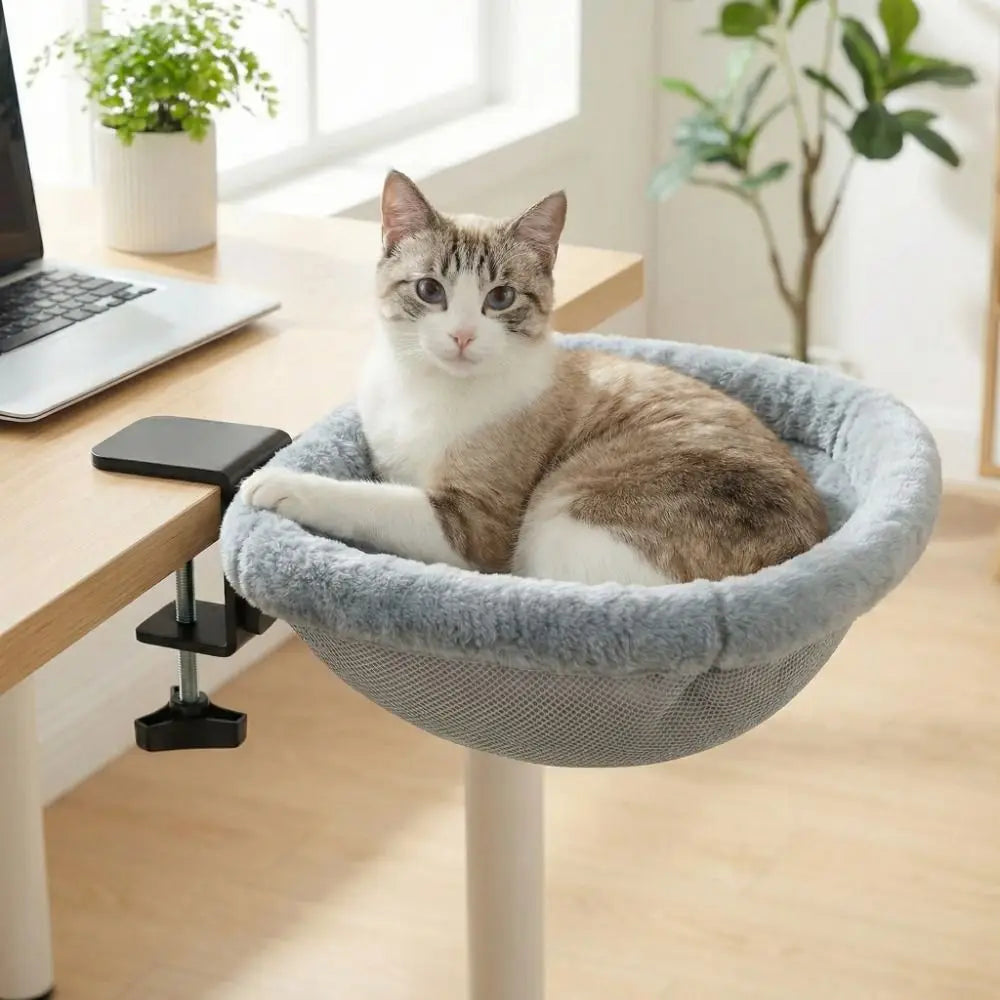 Creative Semi-Circular Cat Table Bed Detachable Soft Cat Desk Hammock Non-Slip Clamp Comfortable Folding Cat Bed Computer Desk