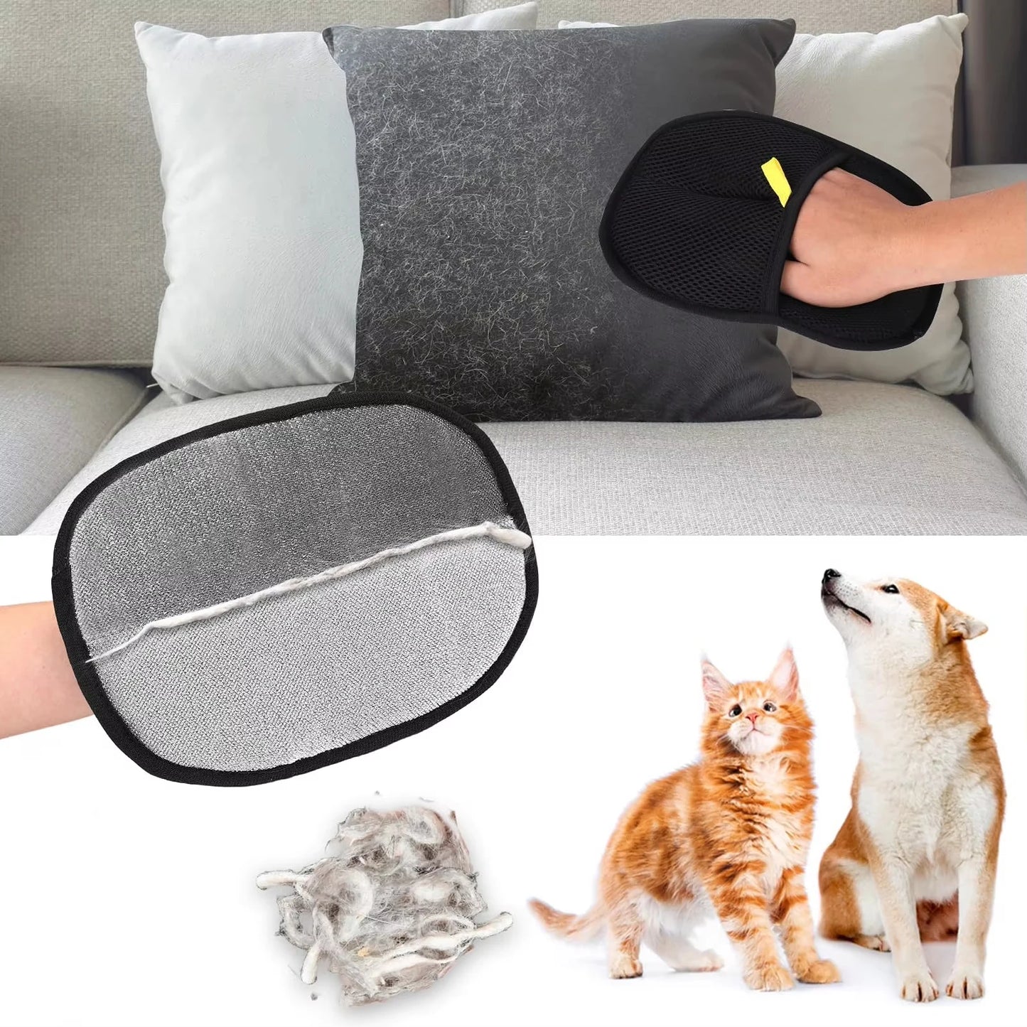 Pet Hair Removal Tool Reusable Static Removal Gloves, Double-Sided Grooming Gloves for Pets, Removes Pet Fur Hair for Carpets