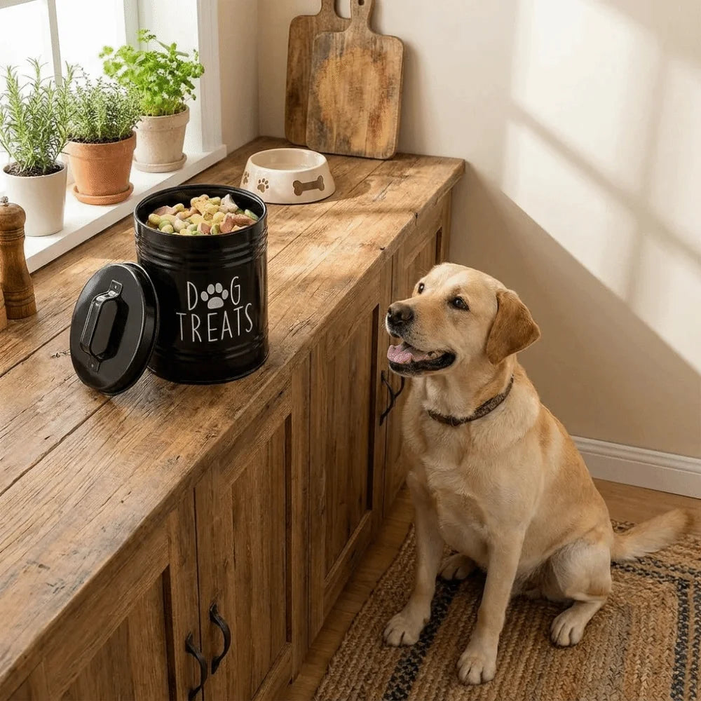 Large Capacity Dog Food Storage Container Airtight with Lids Pet Treat Container Moisture-Proof Metal Dog Treat Jar