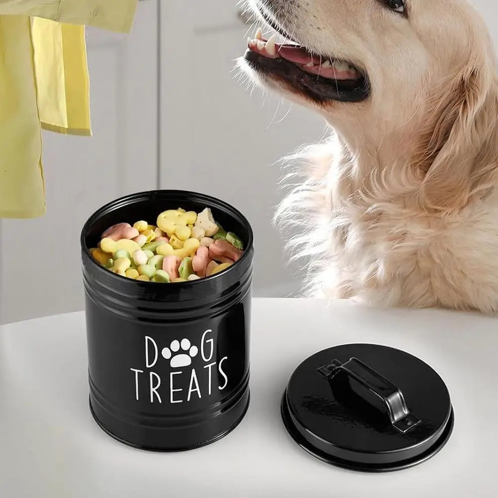 Dog Food Container Airtight Pet Food Storage Bin with Handle and Lid Metal Container for Puppy Cat Bird Feeding Snacks Organizer