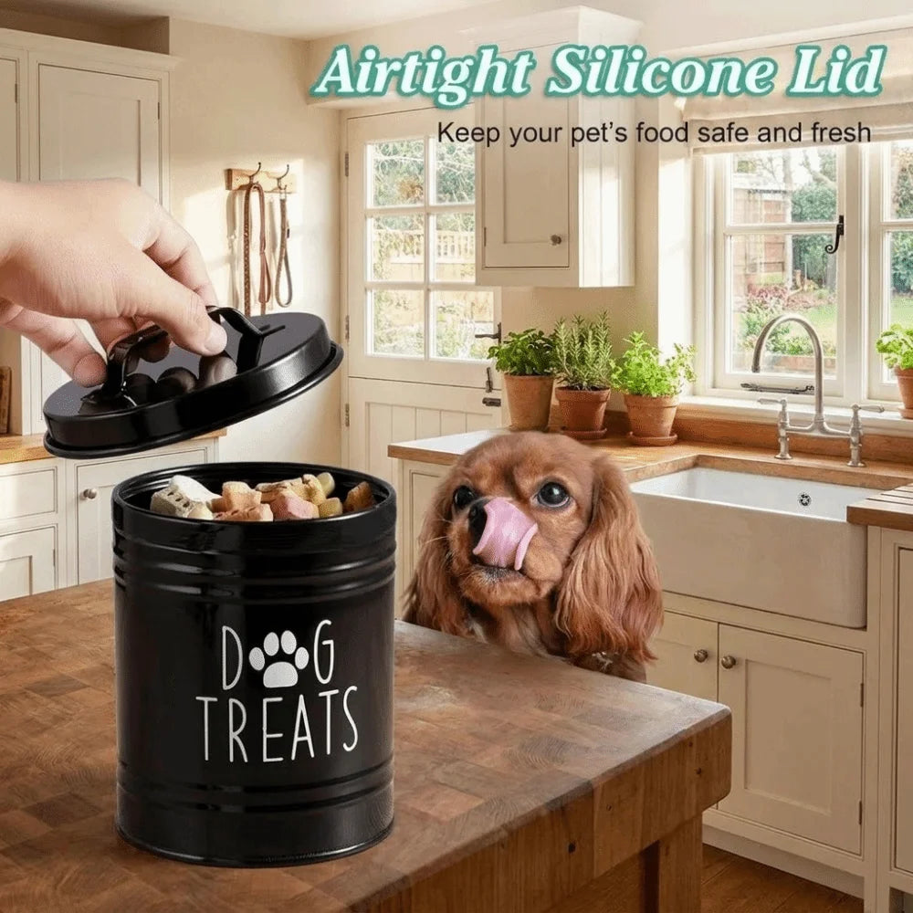 Large Capacity Dog Food Storage Container Airtight with Lids Pet Treat Container Moisture-Proof Metal Dog Treat Jar