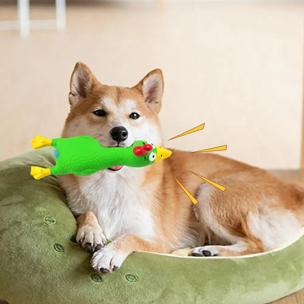 17*6.5cm Latex Chicken Dog Toy With Sound Boredom Relief Teeth Cleaning Molar Bite-Resistant Funny Squeaky Chicken Dog Chew Toy