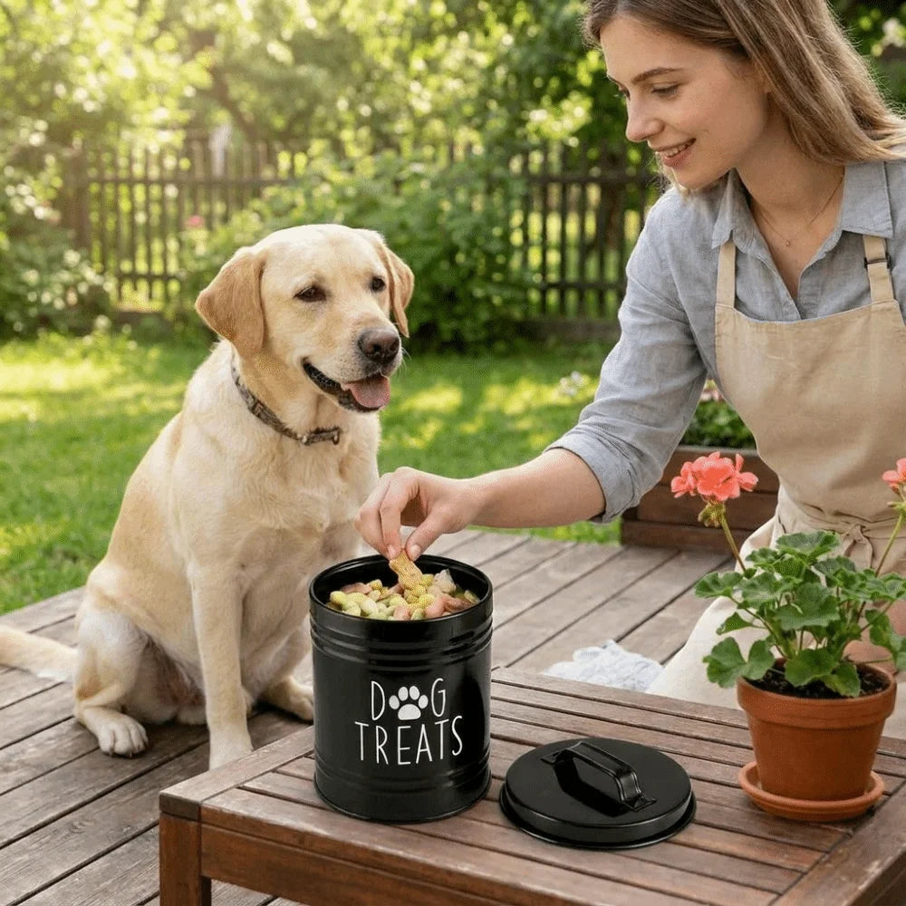 Large Capacity Dog Food Storage Container Airtight with Lids Pet Treat Container Moisture-Proof Metal Dog Treat Jar