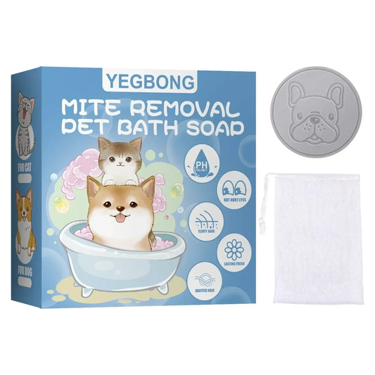 Anti Mite Pet Soap Bar for Dogs Cats, Deodorizing Itch Relief Bath Soap, Flea Odor Control Cleansing, Smooth Coat Grooming
