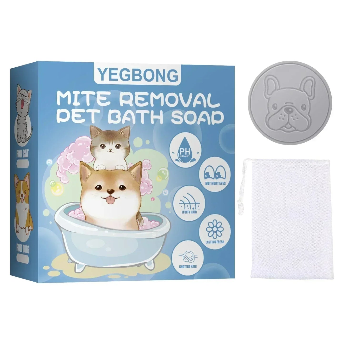 Anti Mite Pet Soap Bar for Dogs Cats, Deodorizing Itch Relief Bath Soap, Flea Odor Control Cleansing, Smooth Coat Grooming