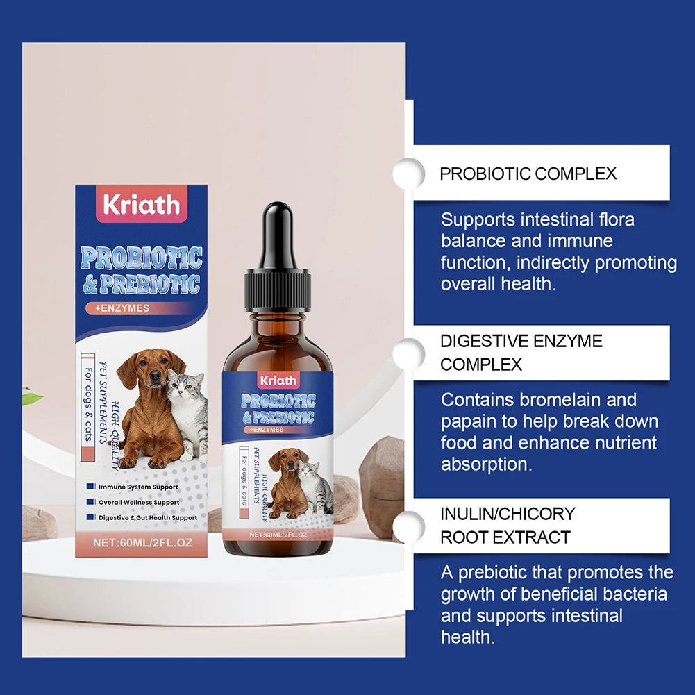 60ml Probiotic Care Drops For Dogs Cats Supports Health Digestion & Immunity Reduces Upset Stomach & Discomfort Health Pet Drops