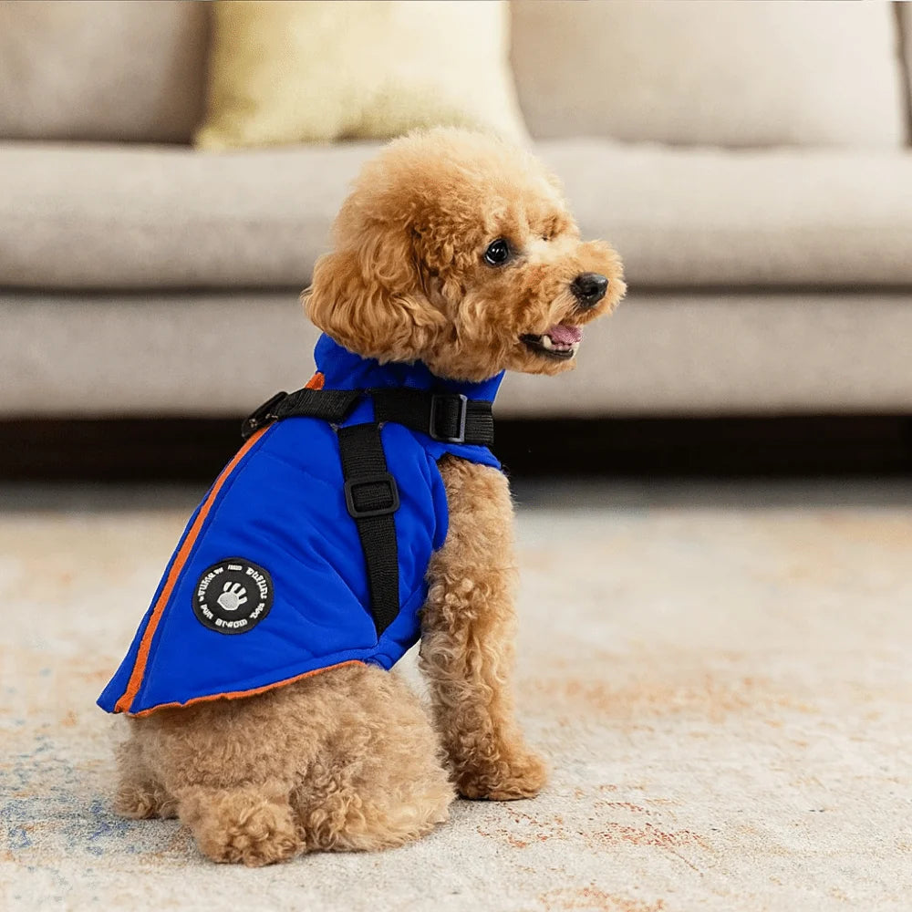 Waterproof Adjustable Dogs Down Clothes Warm Windproof Dog Coat with Harness Soft Dog Jacket for Dogs Cats