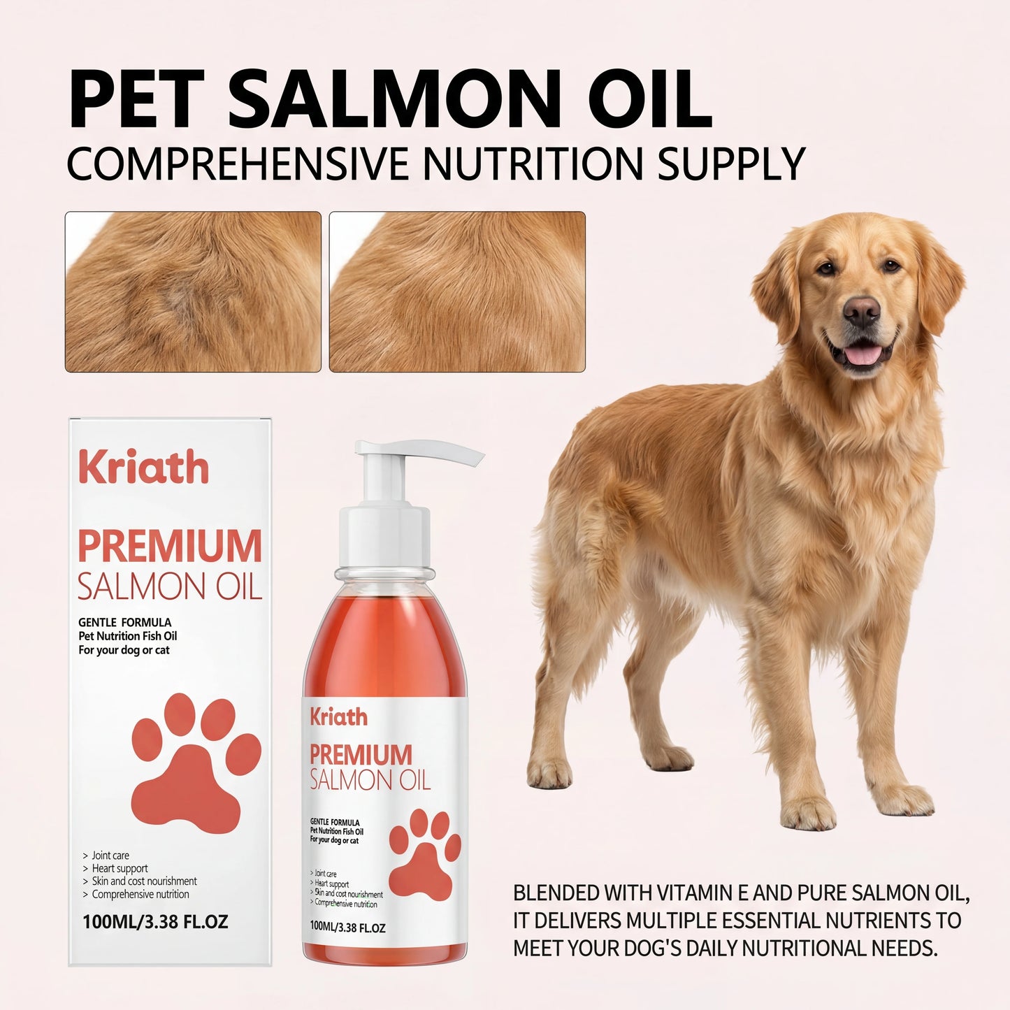 100ml Pure Salmon Oil for Dogs and Cats Omega 3 Fatty Acids Liquid Skin and Coat Supplement Joint Support Pet Health Supplies