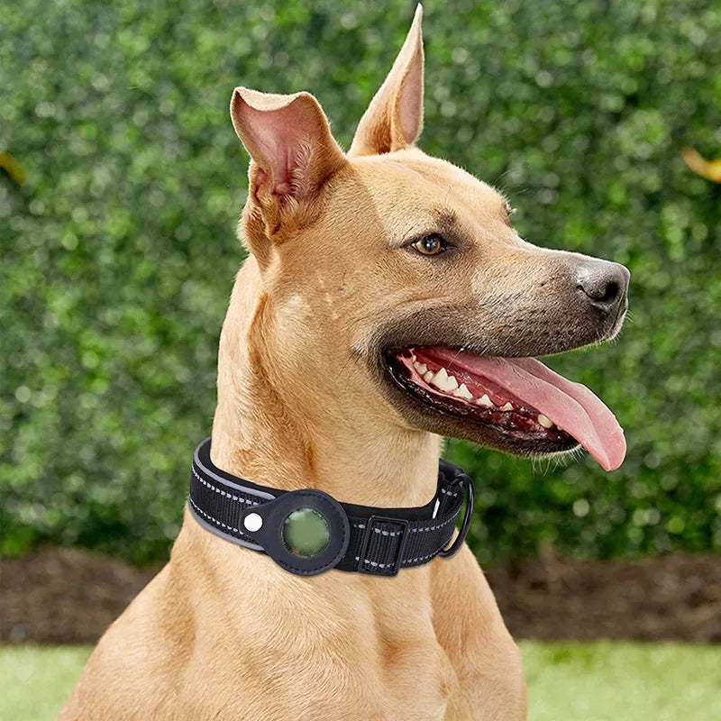 Waterproof Anti-Lost Dog Collar Padded Collars with AirTag Holder GPS Tracker Protective Case Adjustable Collar for Large Dogs