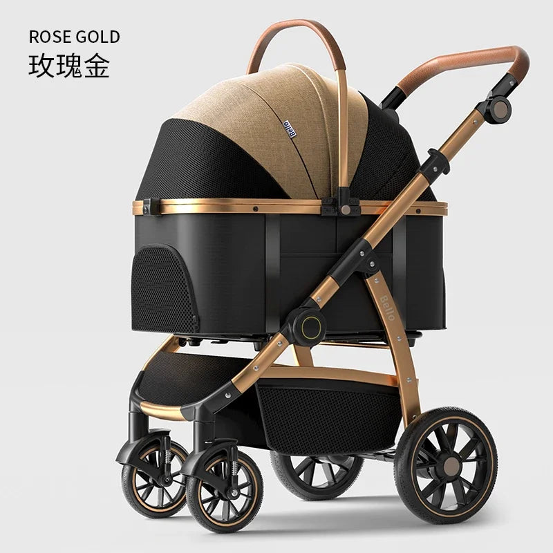 2-in-1 Detachable Large Aluminum Tube Frame Pet Stroller Cage One-Click Folding For Convenient Portable Use With Dogs And Cats