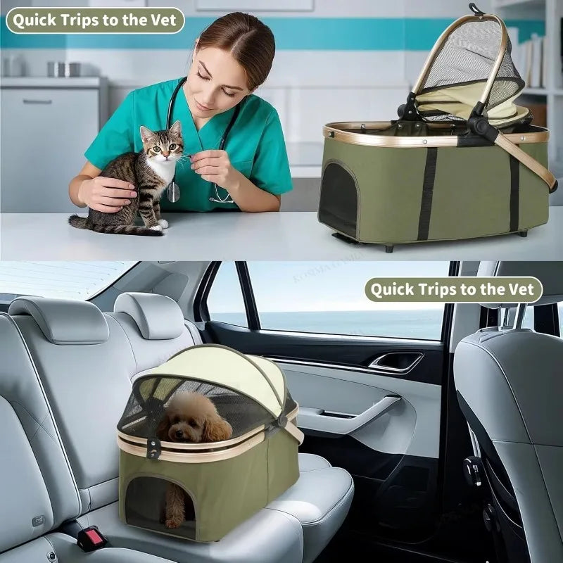 Separable Design Foldable Luxury Pet Stroller Large Space Detachable Multi-layer 8-Wheel Metal Double Pet Stroller for Cats Dogs