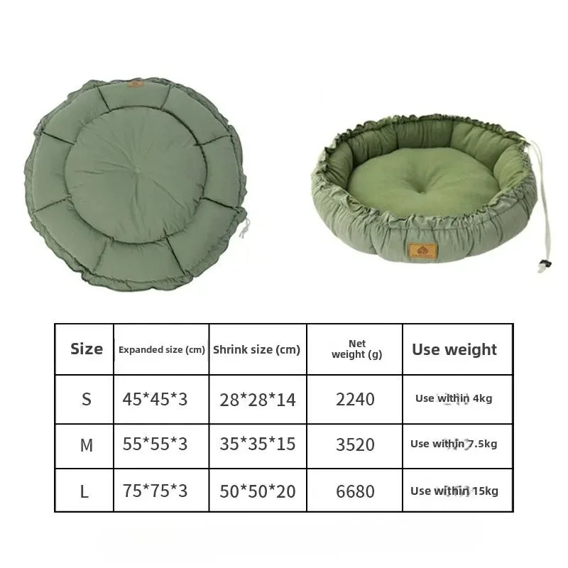 Round Cat Dog Bed Basket Plush Warm Winter Pet Cushion Nest Soft Sofa Sleeping Mat Reversible Shrink Drawstring Bed for Kittens