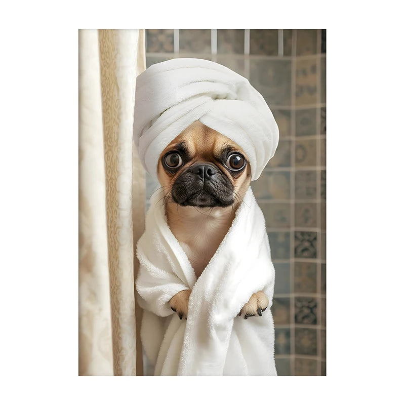 Cute Shower Dog Bathroom Decor Poster Dog in Bathtub Print Animal Murals Canvas Painting for Home Decor Dog Lover Gifts