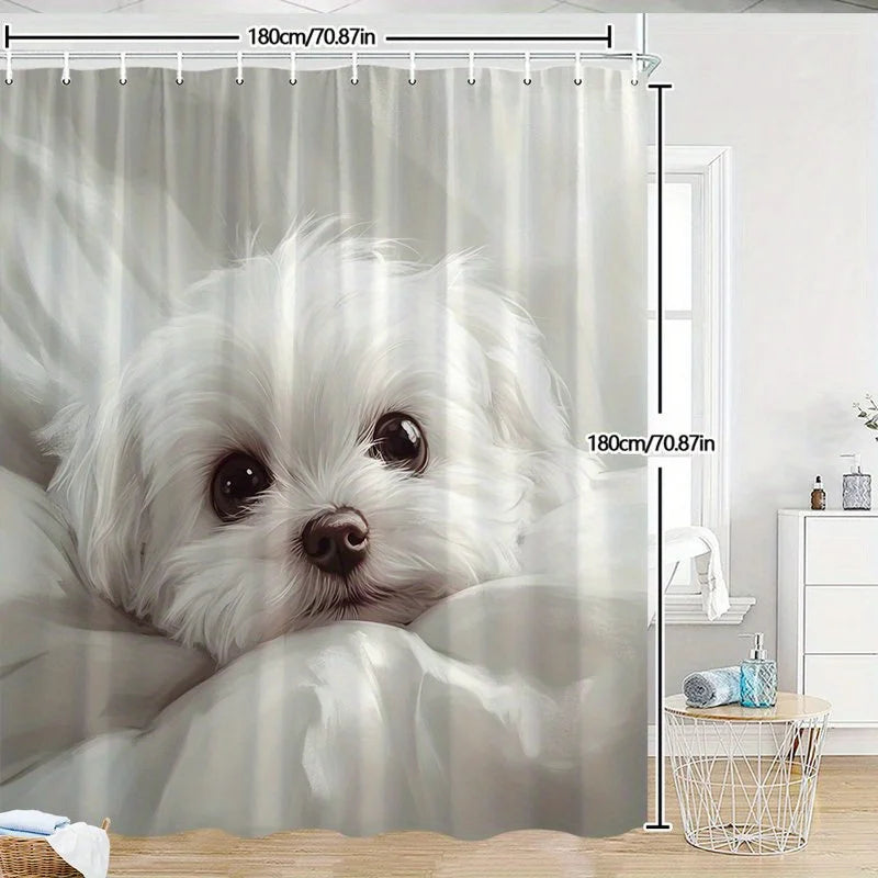 Waterproof Cute Puppy Shower Curtain Dog Lover Gift Bathroom Decor Pet Theme Shower Stall Curtain Wall Accessory Design