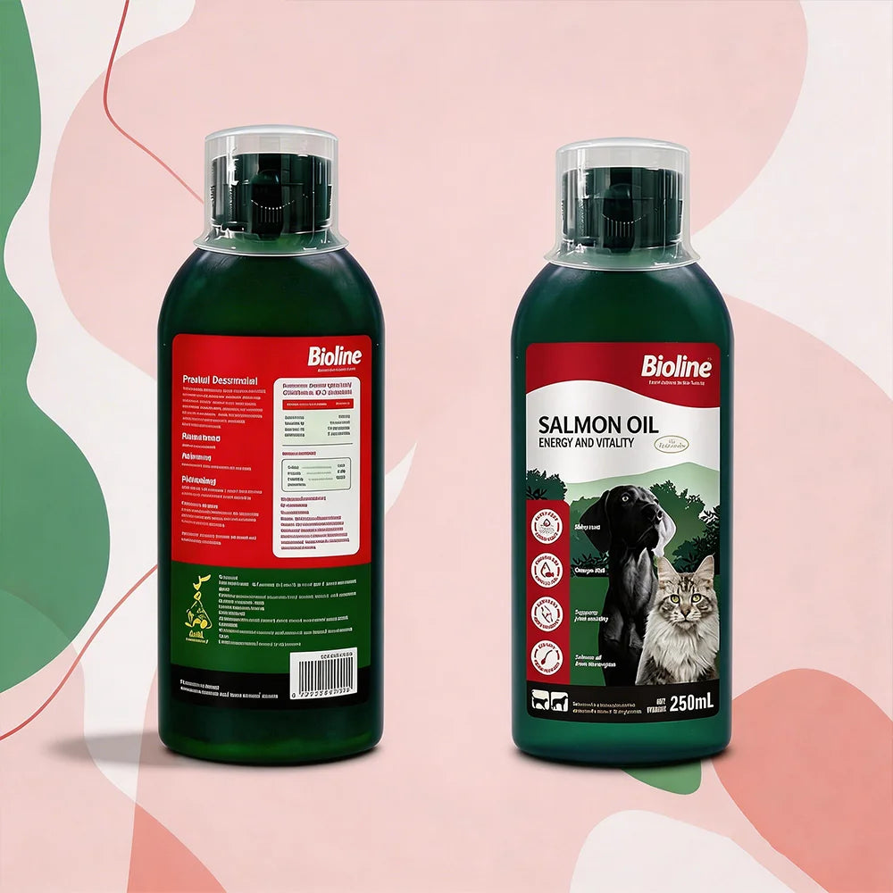 Bioline 250ml SALMON OIL Fish Oil for Dogs & Cats Omega 3 Fatty Acids EPA & DHA for Pets Sensitive Skin Coat Health 8.45 oz