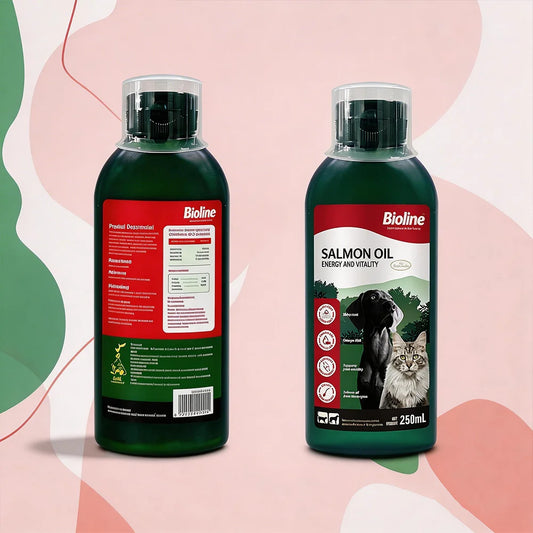 Bioline 250ml SALMON OIL Fish Oil for Dogs & Cats Omega 3 Fatty Acids EPA & DHA for Pets Sensitive Skin Coat Health 8.45 oz
