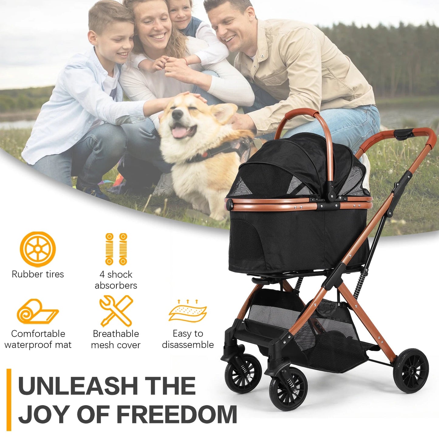 Folding Stroller with Detachable Carrier Foldable Travel Jogger Foldable & Ventilated with Sun Shades for Small Medium Dogs Cats Happy Tails Pet Shop Store