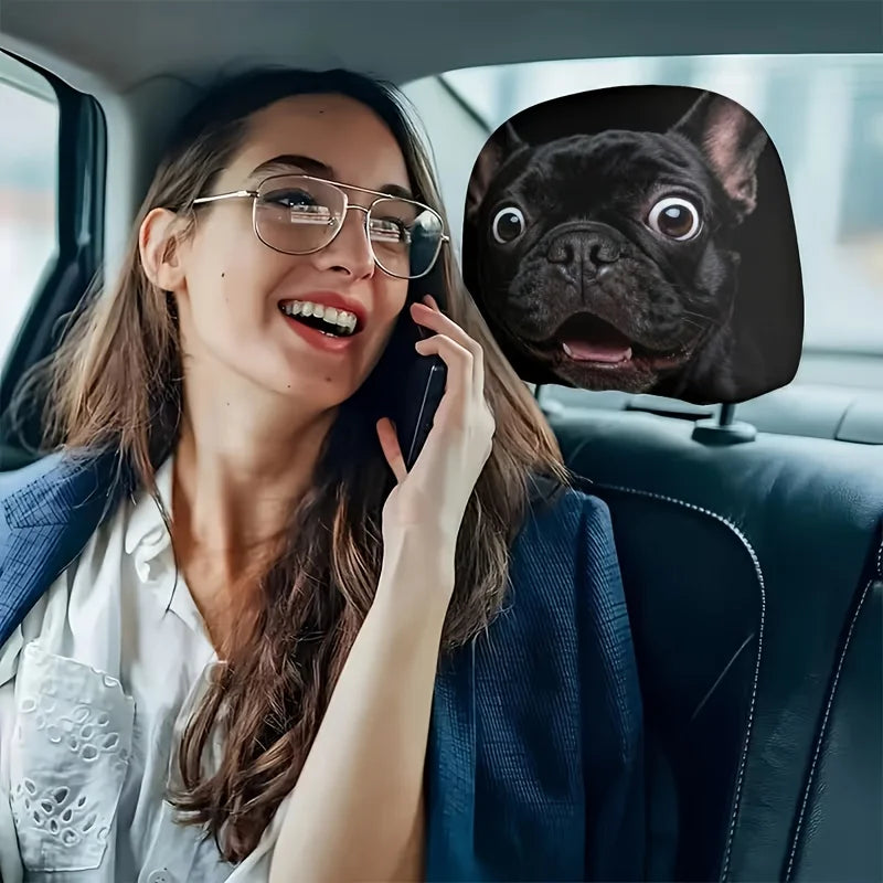 Universal Dog Printed Car Headrest Covers 2Pcs Cute Easy Install Washable Auto Seat Head Decor For Dog Lovers Front Rear Seats