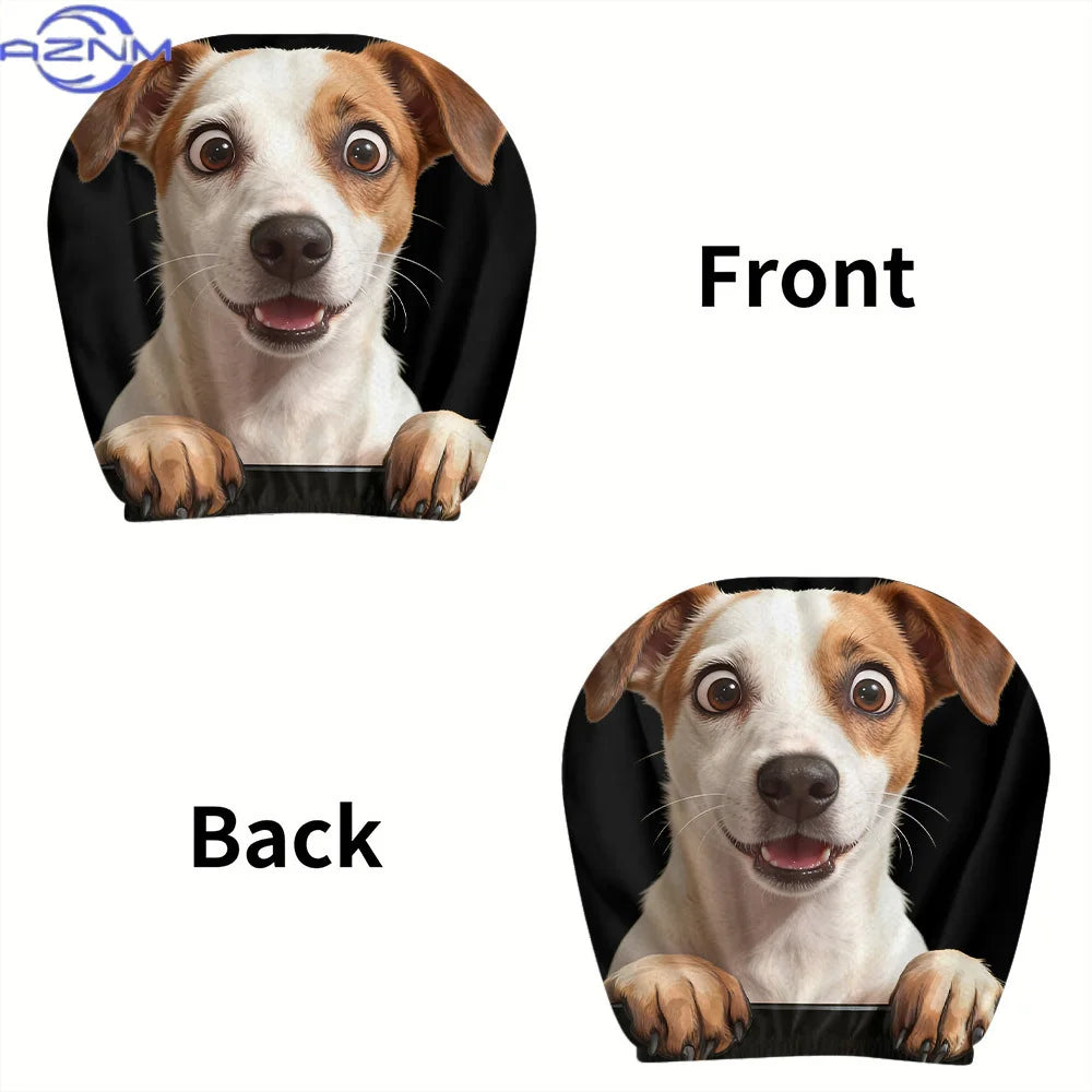 2pcs Funny Cute Dog Pattern Car Headrest Covers, Car Interior Decoration, Easy to Install and Washable, Suitable for Long-Dist