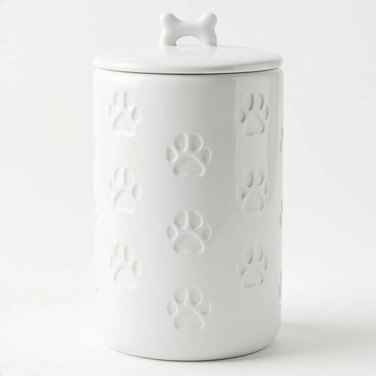Pote Hermético para Petiscos de Cachorro, de Cerâmica, com Tampa, 13x23 cm, Capacidade de 1,6 Litros para Bancada da Cozinha