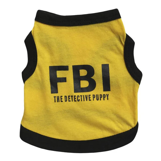 Ropa de verano para perros transpirable de algodón con estampado de letras camuflaje FBI, chaleco tipo camiseta para perros pequeños XS-L, chalecos de policía para cachorros