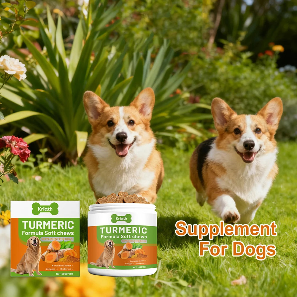 200 g de masticables suaves de cúrcuma orgánica para perros, alta absorción, antiinflamatorio natural, suplemento para articulaciones de cadera para perros, productos de cuidado