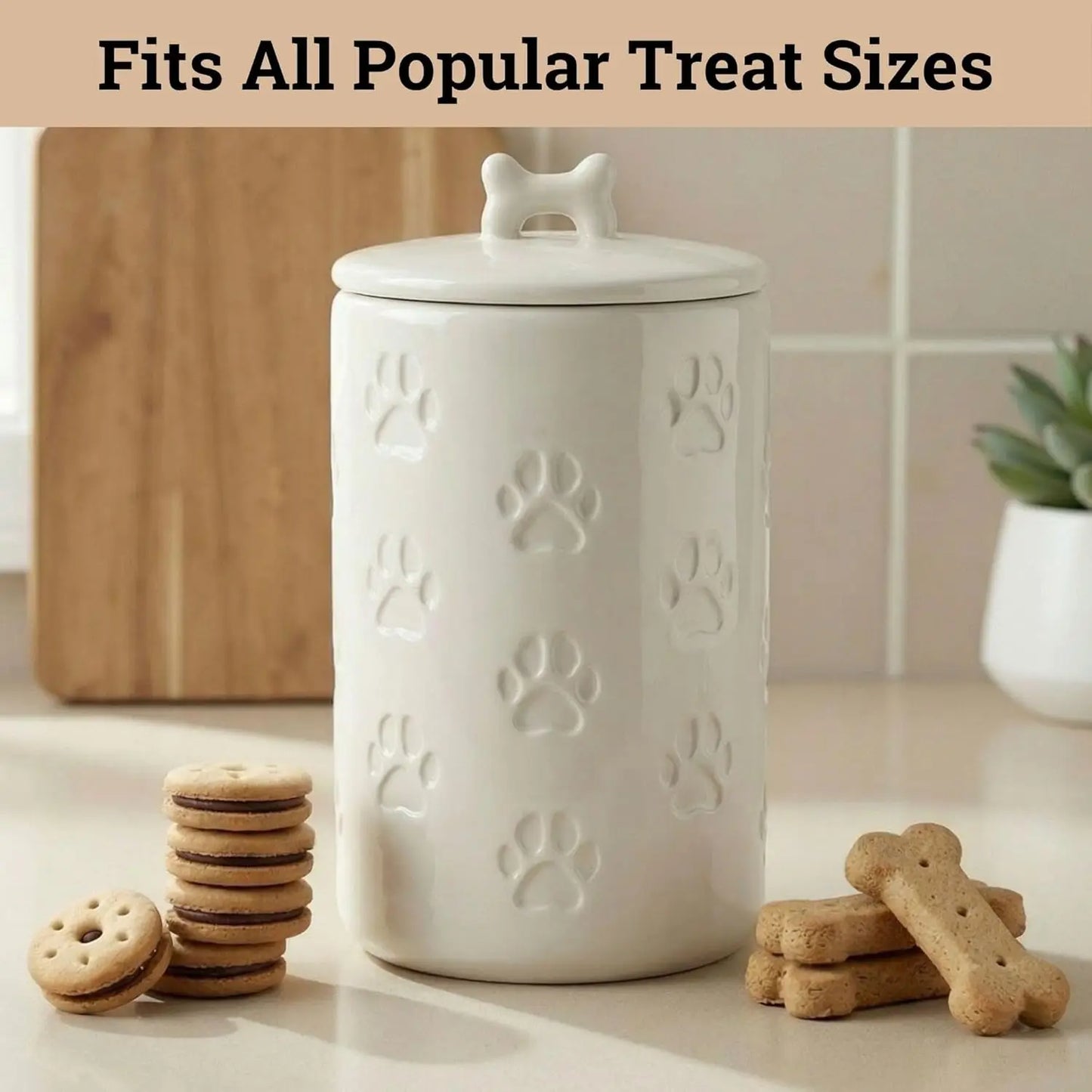 Tarro Hermético para Premios de Perro, Bote de Cerámica de 5x9 Pulgadas con Tapa, Capacidad de 7 Tazas para Encimera de Cocina