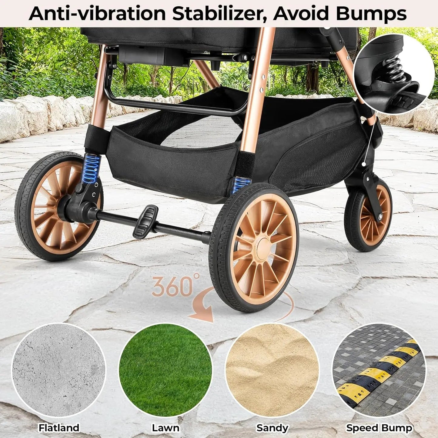 All-Terrain 3-in-1 Pet Stroller for Medium Dogs & Cats Up to 55 lbs, Detachable Carrier, Easy Fold Happy Tails Pet Shop Store