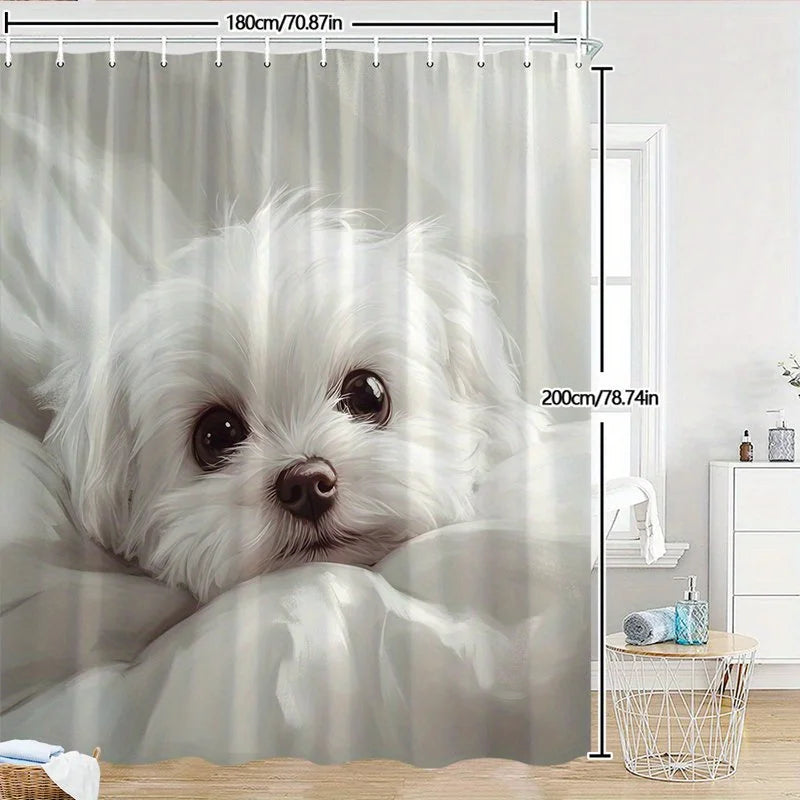 Waterproof Cute Puppy Shower Curtain Dog Lover Gift Bathroom Decor Pet Theme Shower Stall Curtain Wall Accessory Design