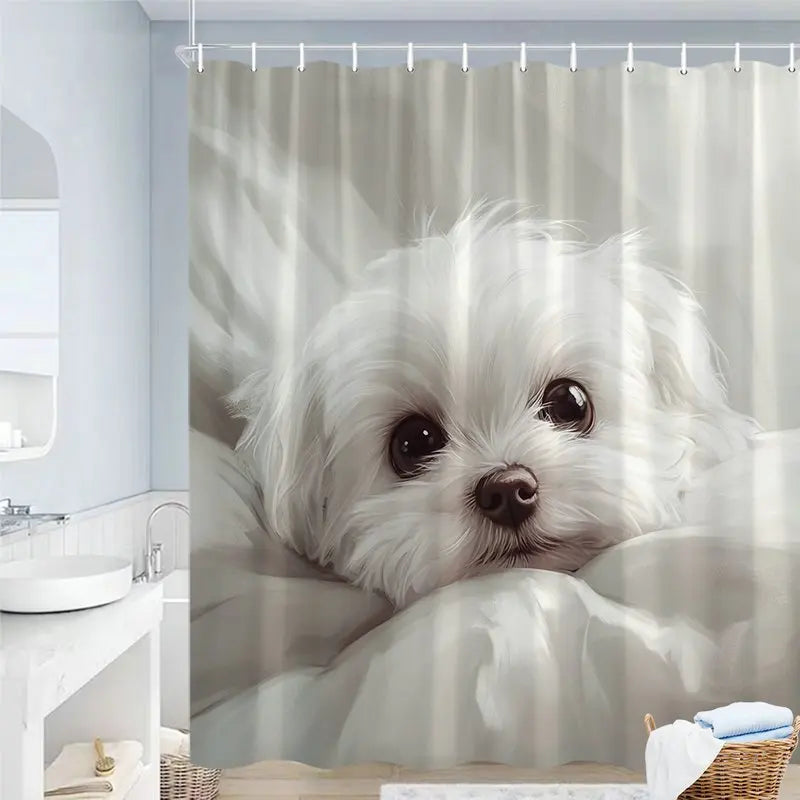 Waterproof Cute Puppy Shower Curtain Dog Lover Gift Bathroom Decor Pet Theme Shower Stall Curtain Wall Accessory Design