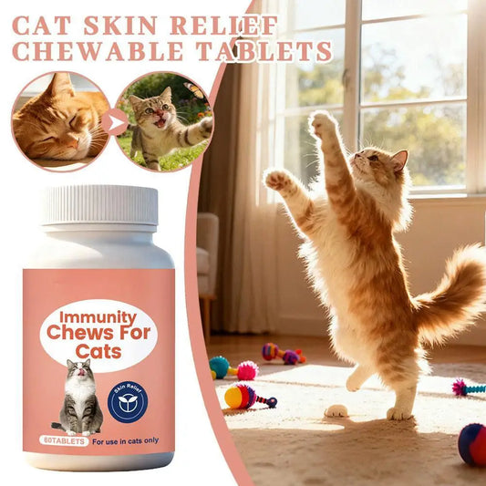 60 comprimés à croquer pour l'immunité des chats adultes : compléments alimentaires pour la santé de la peau et le renforcement du système immunitaire. 
