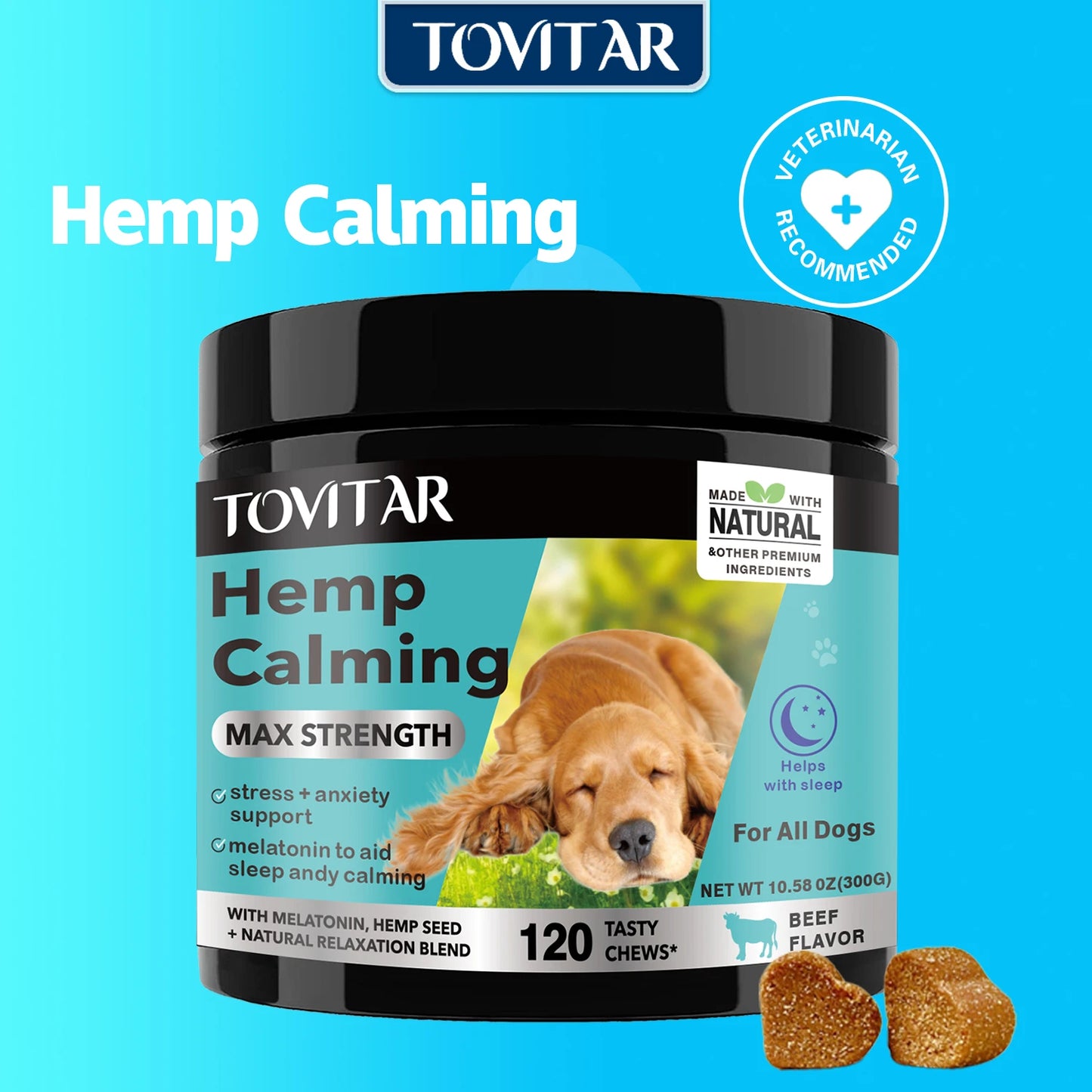Dog Calming Chews, Helps With Dog Separation, Barking, Stress, Sleep Calming Aid Treats, For All Breeds & Sizes - Pet Food&Pet Snacks-120 Beef Soft Chews