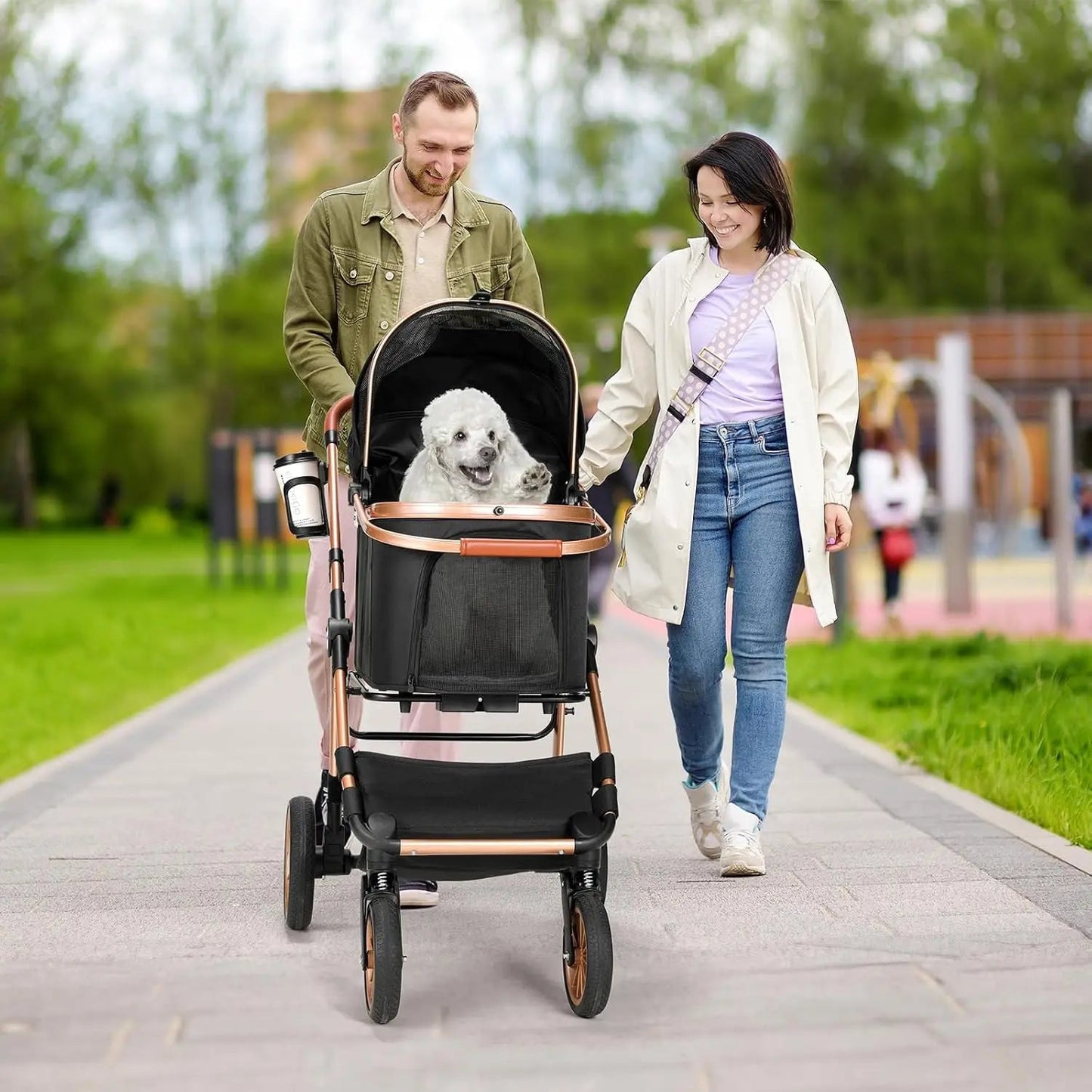 All-Terrain 3-in-1 Pet Stroller for Medium Dogs & Cats Up to 55 lbs, Detachable Carrier, Easy Fold Happy Tails Pet Shop Store